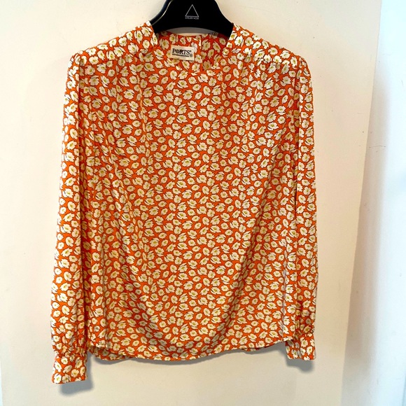 Ports 1961 Vintage Peachy Long Sleeve Floral Print Button Back Blouse 12 - Picture 1 of 6